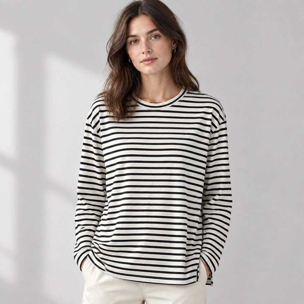 AYR Long Sleeve Striped Crew Neck Cotton T-Shirt Size M